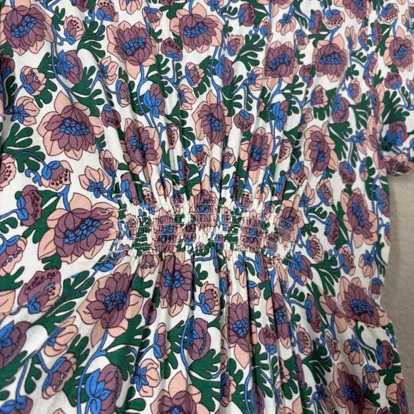 Boden Size 6 Shift Dress Green Floral Crew Neck Smocked Waist Short Sleeves - Picture 6 of 8